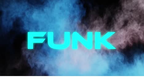 animación de texto funk sobre humo sobre fondo negro