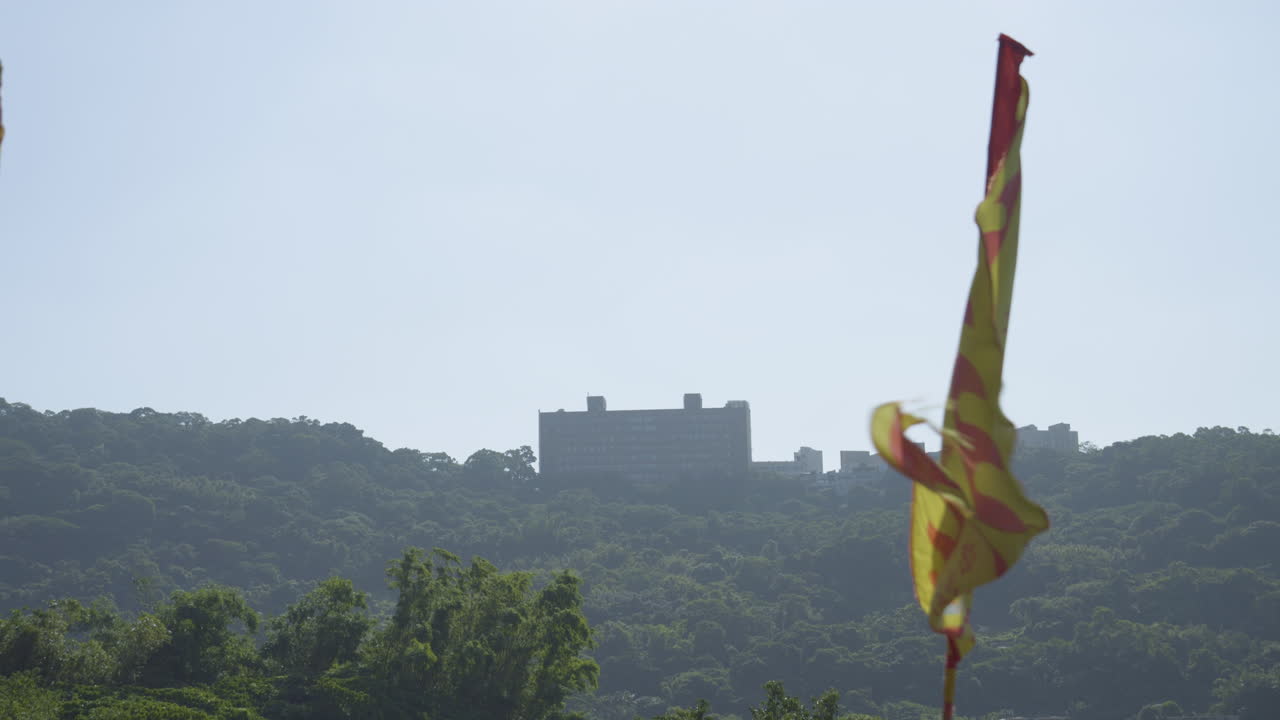 Yellow Buddhist Flag in Slow Motion, Close Up