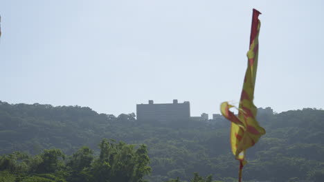 yellow buddhist flag in slow motion, close up