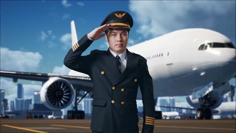 piloto saludando en el aeropuerto