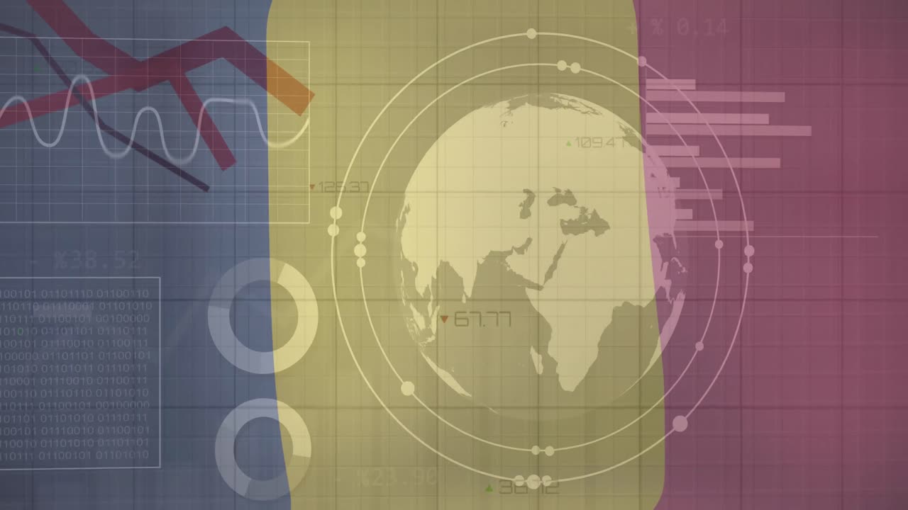 animación de estadísticas y procesamiento de datos sobre la bandera del chad