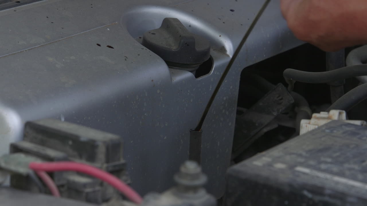 엔진 오일을 검사하고 다시 지프 스틱을 입합니다.