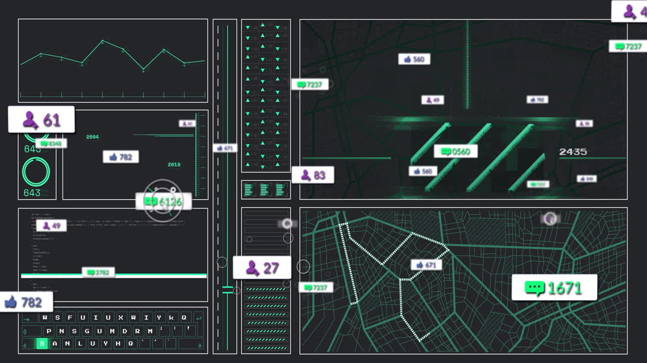 animación de iconos de medios sobre mapas y procesamiento de datos