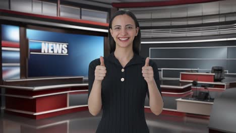 happy indian female news anchor showing thumbs up