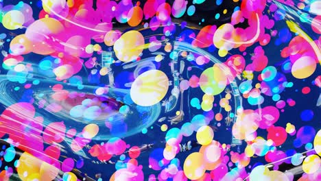 fondo en bucle abstracto de superficie brillante brillante como líquido transparente ondulado con círculos de color arco iris flotan como gotas de pintura en aceite. hermoso fondo creativo con gradiente de color en 4k. 3d