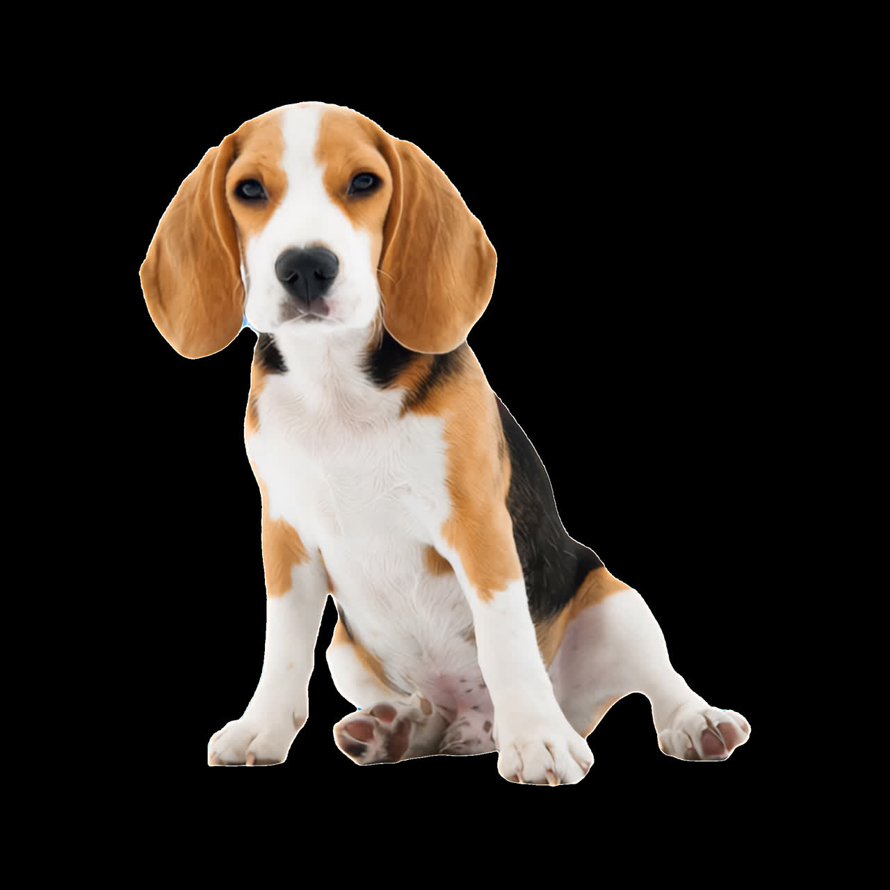 Simpatica animazione di cucciolo di beagle seduto tranquillamente, risorsa isolata, video 4K trasparente, canale alfa