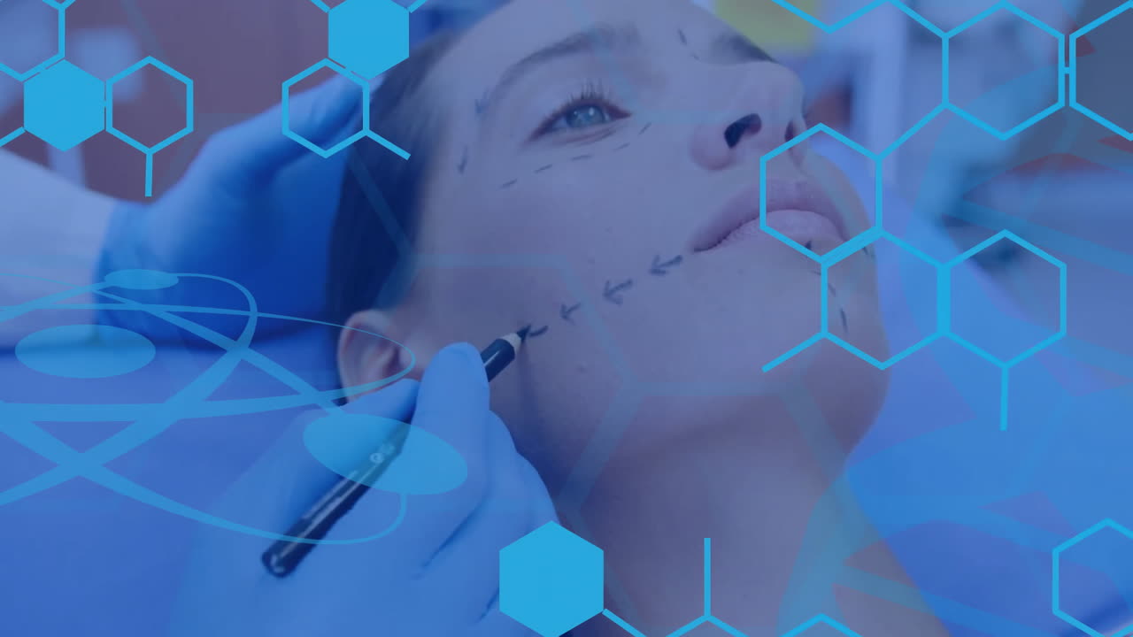 animación de procesamiento de datos científicos ove mujer caucásica antes de la cirugía plástica