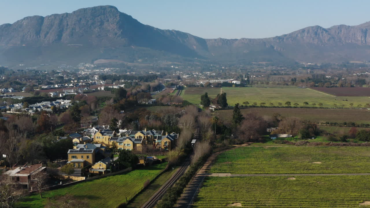 Drone Shot of Wine Tram in Franschhoek, South Africa
