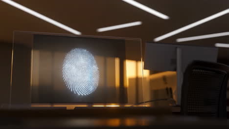 digital fingerprint on transparent screen in office for biometric security