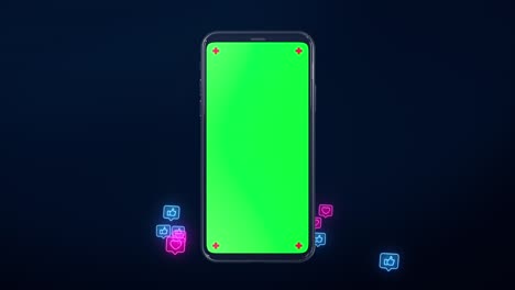 Phone green screen turning on social network like icon