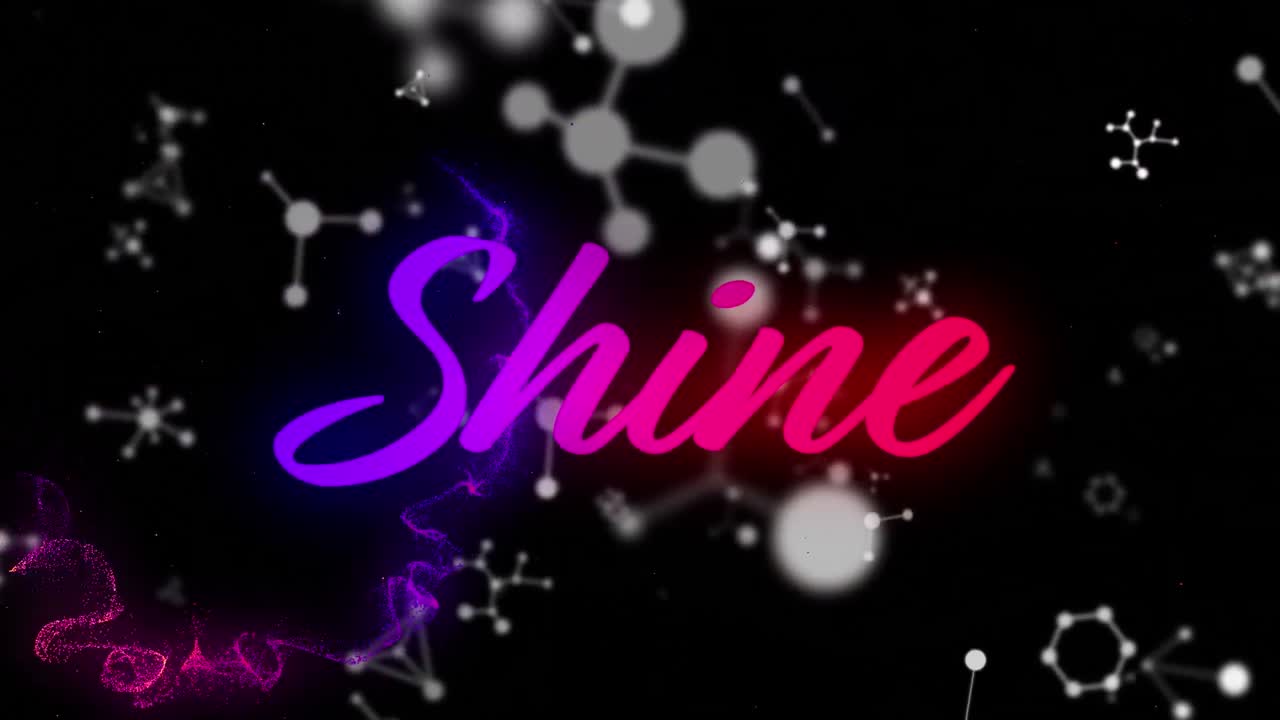 검은 바탕에 분자를 가진 반이는 네온 텍스트의 애니메이션