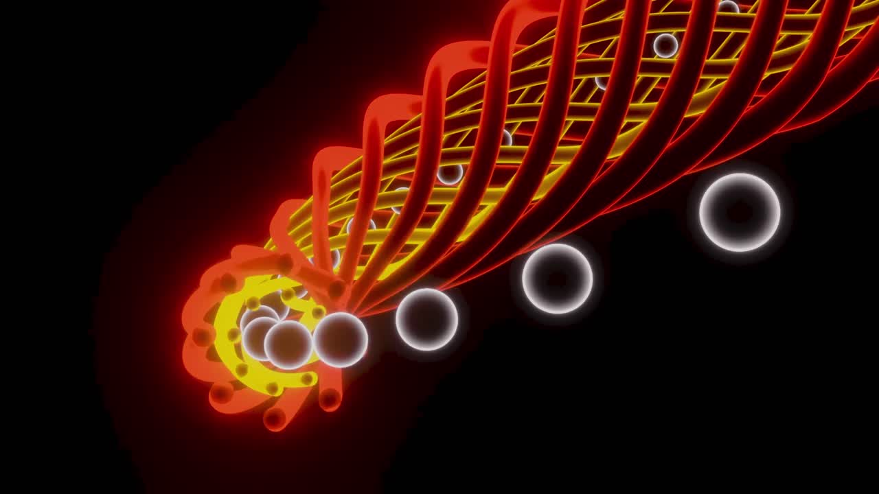 빛나는 나선형과 구와 함께 추상적인 3d 배경
