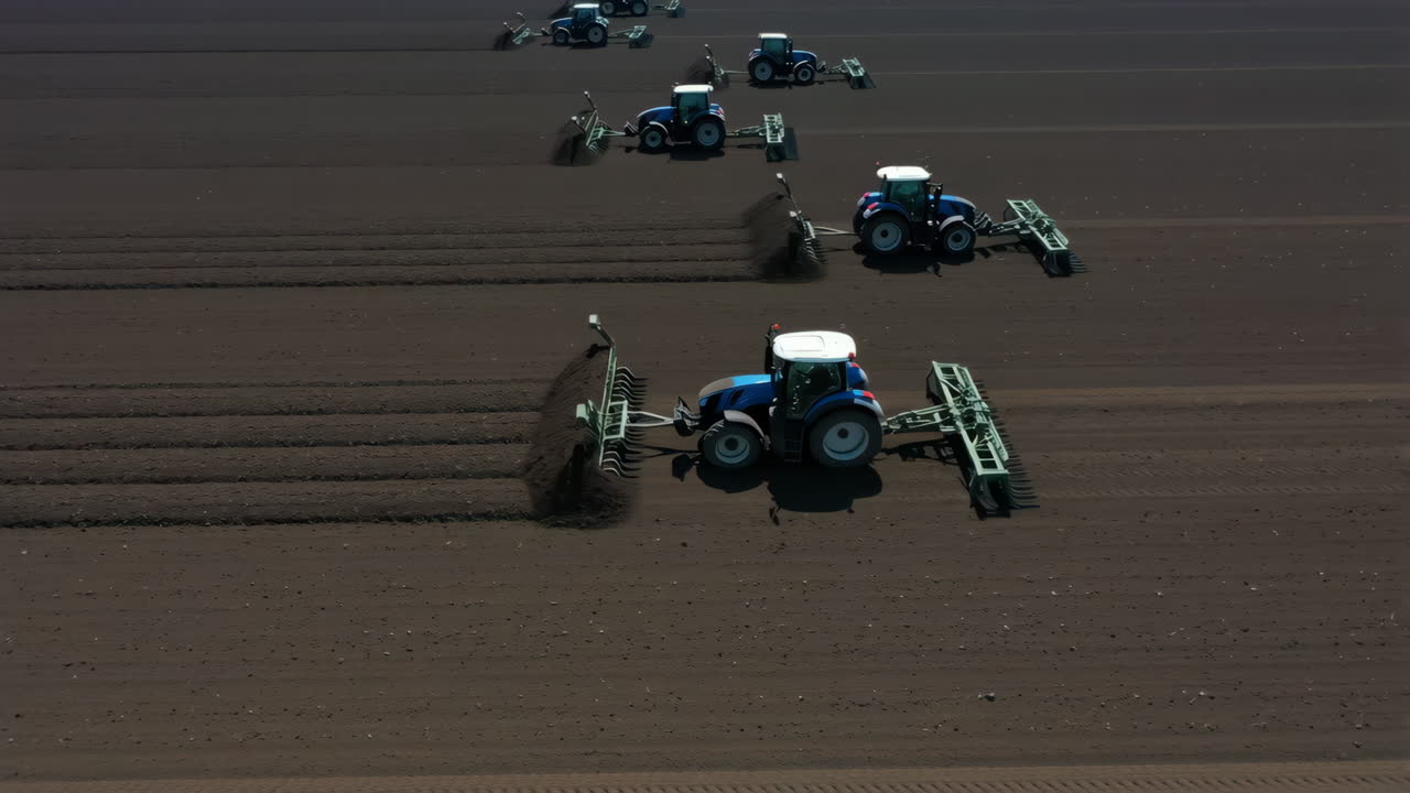Tractors Cultivating a Field