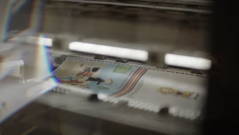 máquina de impresión apilando páginas impresas una encima de la otra, la luz brilla debajo