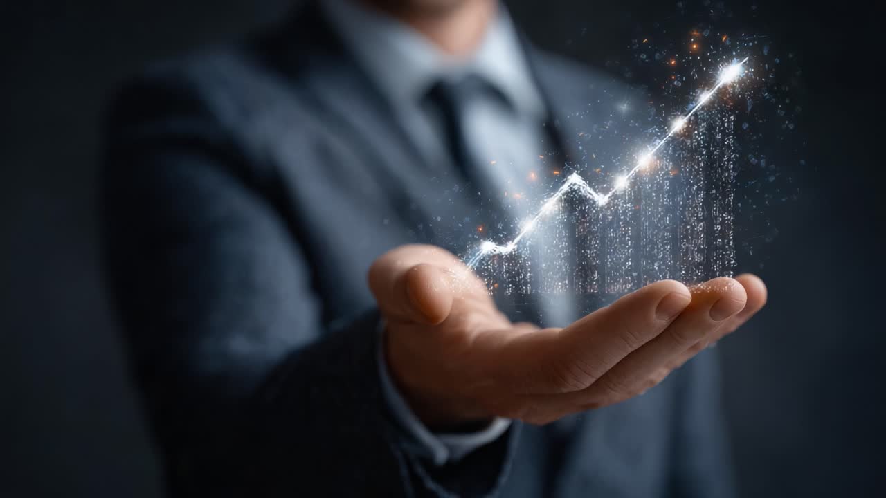 A Business Professional Holding a Glowing Growth Chart Symbolizing Success and Progress in a Digital Era with a Focusing on Innovation and Strategic Development