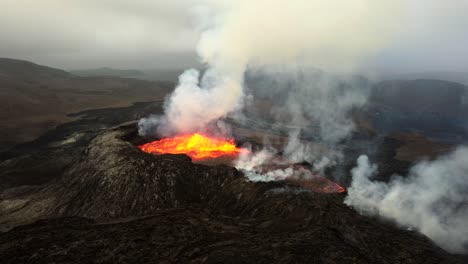 drone footage from the eruoption site at fagradallsfjall vulcano, iceland