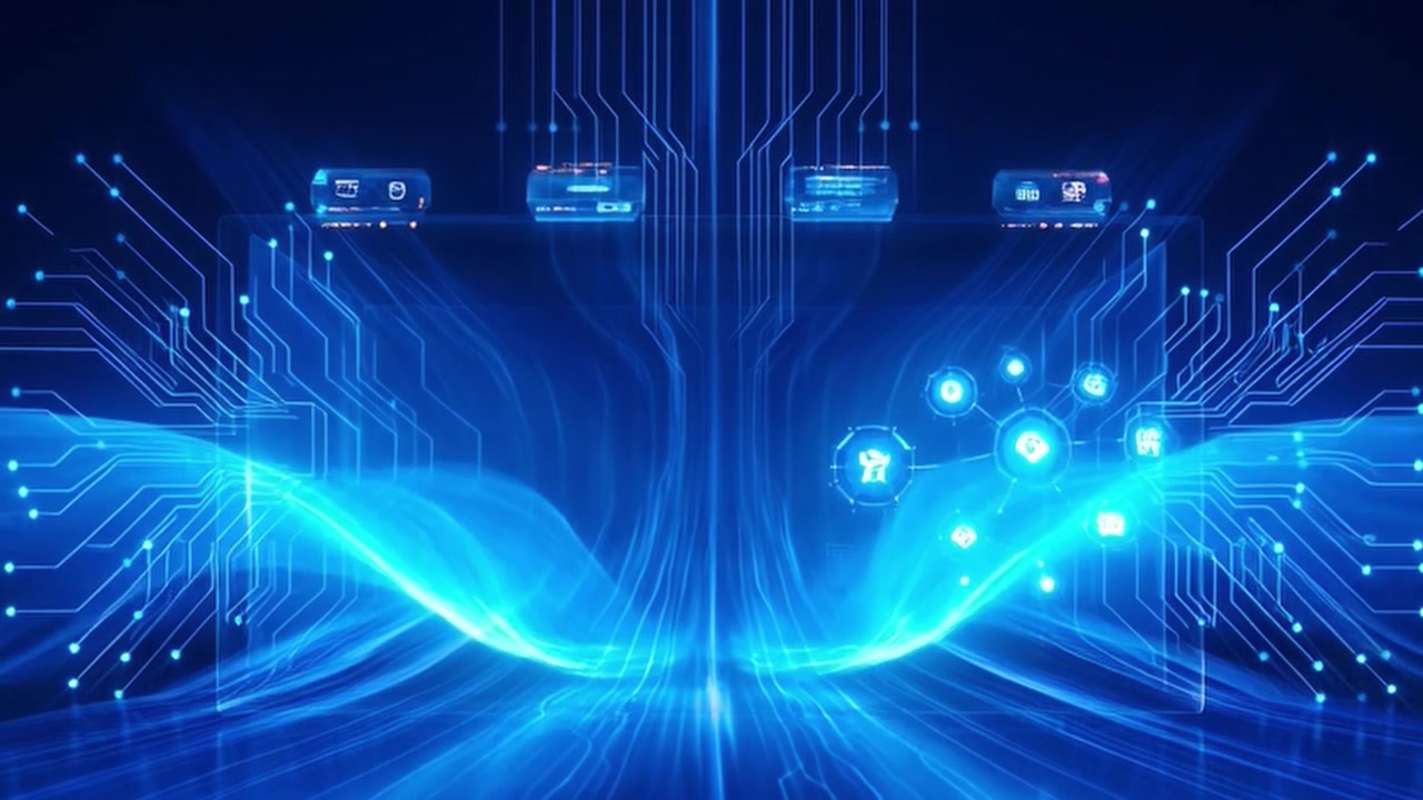 Digital Technology Background with Glowing Circuit Board and Data Network