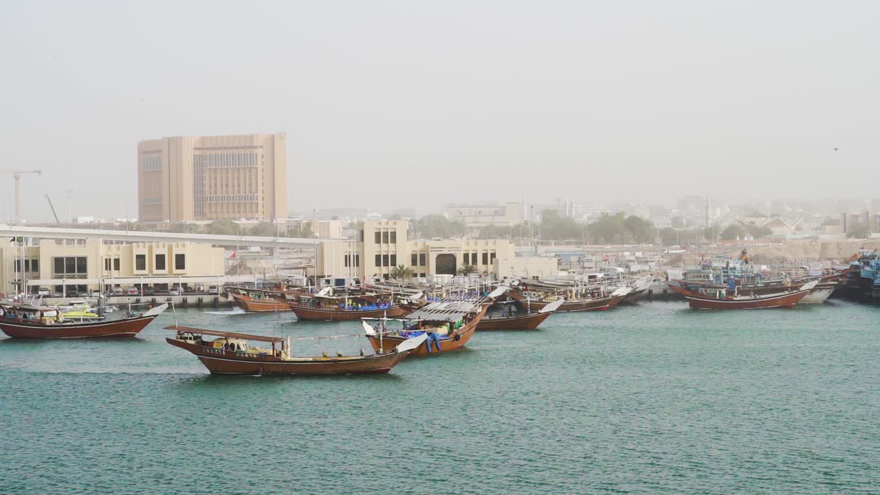 Dhow Fishing Boat Floating At Dubai Creek With Calm Water In Dubai, UAE, Middle East