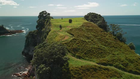 runner going down hiking trail of clifftop bluff