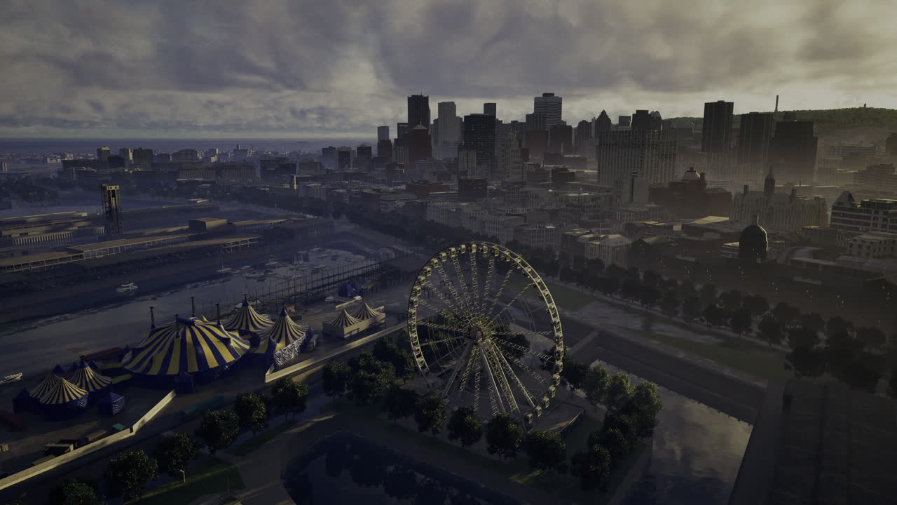 Cityscape with Ferris Wheel and Circus Tents