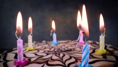 candles on the birthday cake close-up.