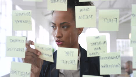 Sticky-notes,-strategy-and-black-woman-planning