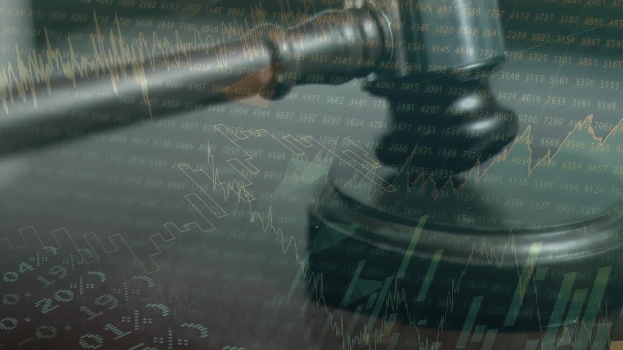 Animation of statistics and financial data processing over auctioneer's hammer