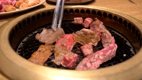 raw beef grill on charcoal stove at the restaurant