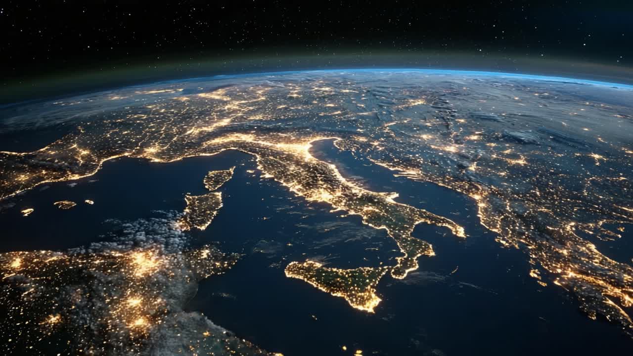 A Stunning Night View of Earth from Space: Illuminated Landmarks and Cities Showcase the Beauty of Our Planet's Geography and Connectivity
