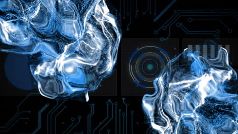 Animation-of-digital-data-processing-and-scope-over-circuit-board-and-flames