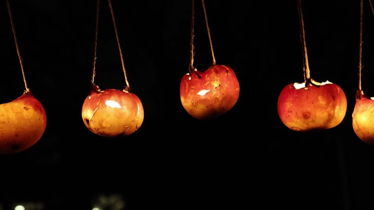 Hanging lanterns made from turnips, light festival decor