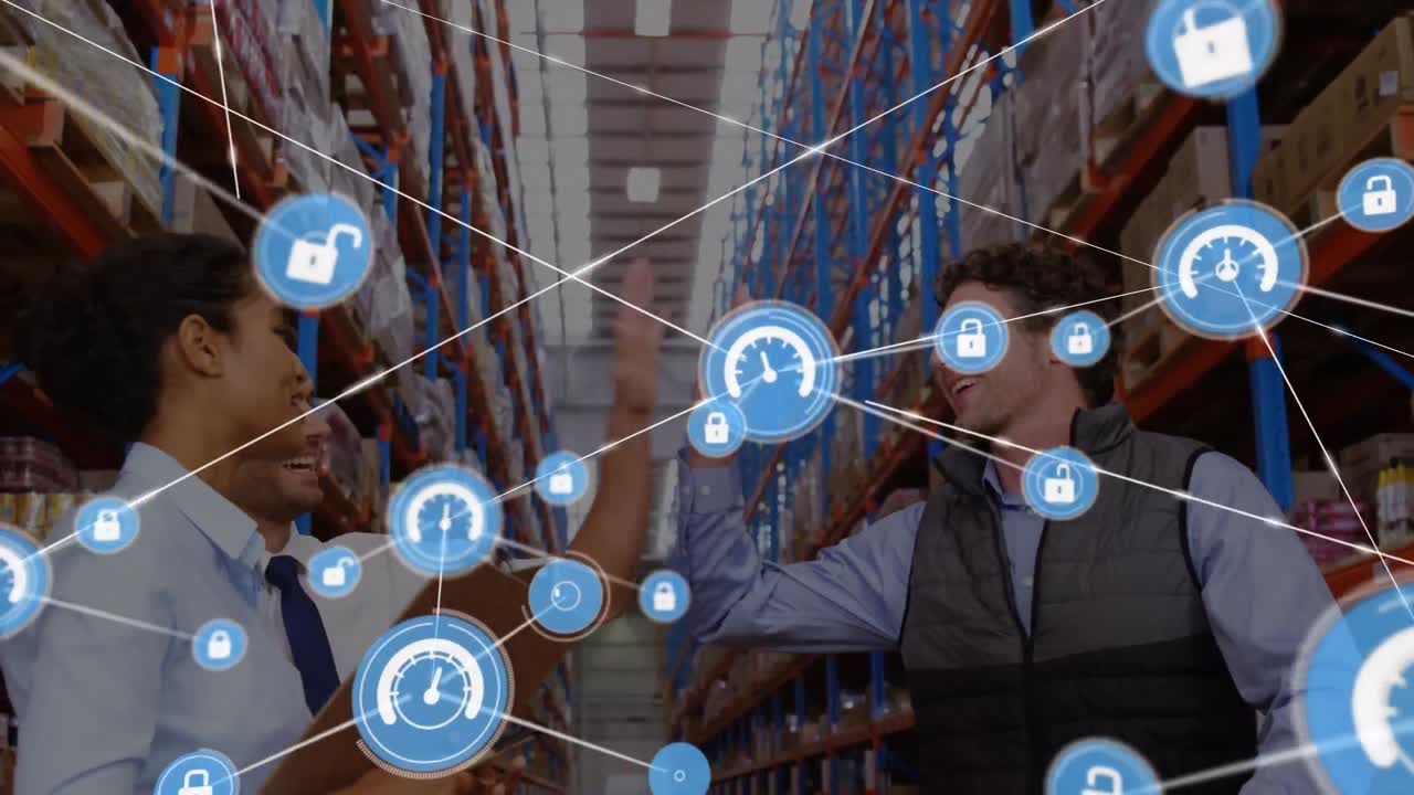 animación de la red de conexiones entre diversas personas en el almacén