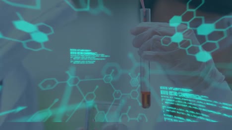 animación del procesamiento de datos científicos sobre el científico en el laboratorio