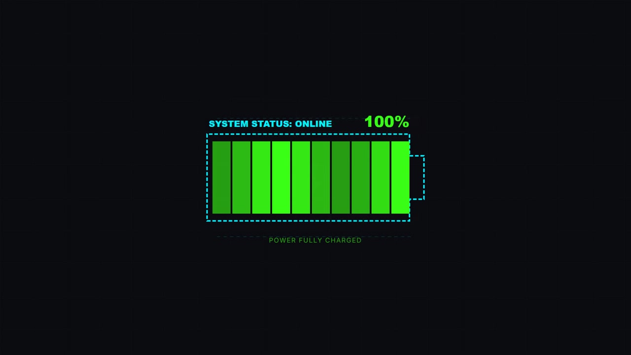 Digital Battery Charging Progress Bar Animation on Dark Background