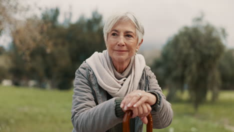 Nature,-cane-and-senior-woman-in-a-park-for-fresh