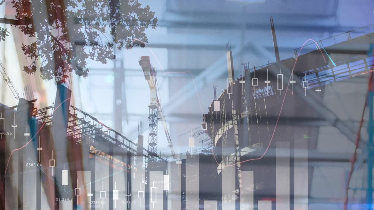 animación de estadísticas y procesamiento de datos financieros en el sitio de construcción