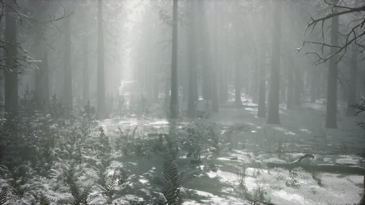 winter snow-covered forest on a cloudy day