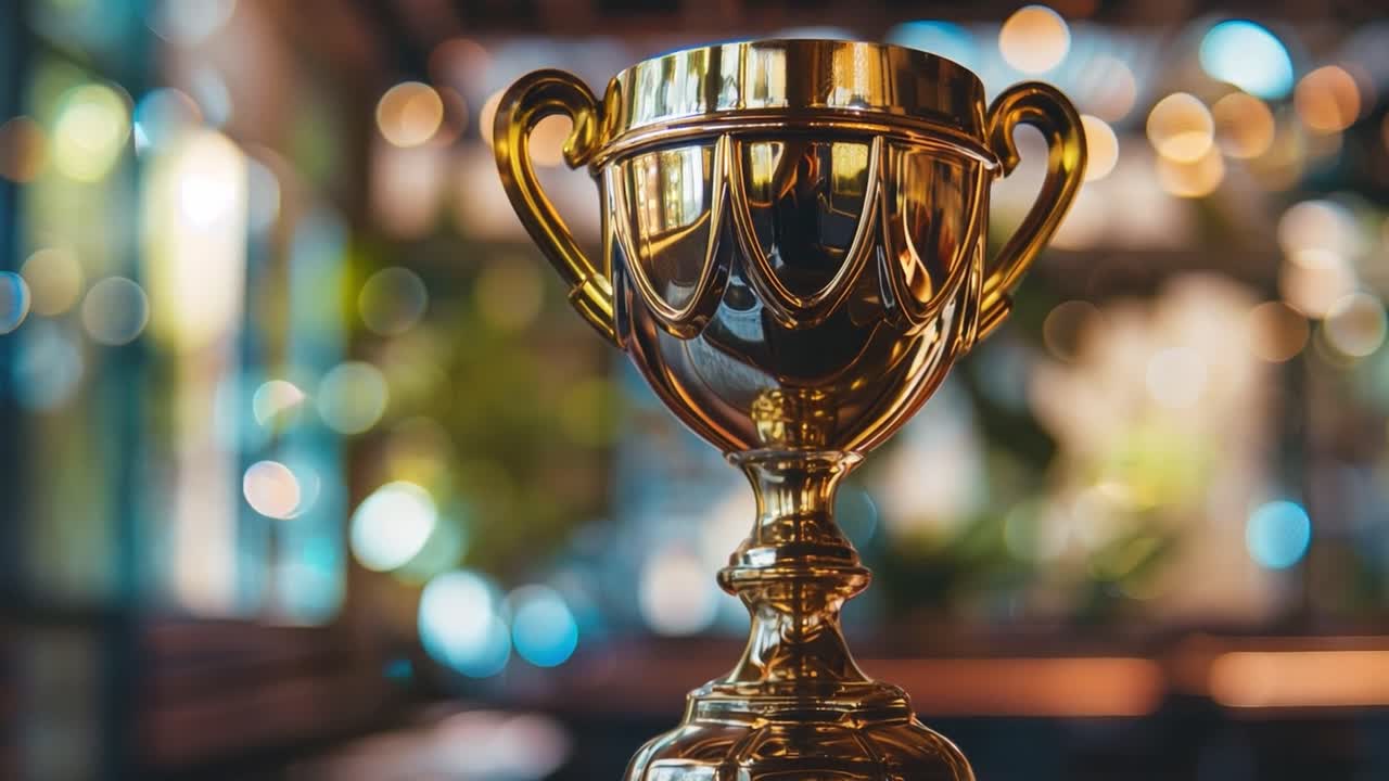 Golden trophy on a blurred background