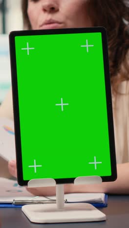 vertical video business associates group using chroma key screen in modern office meeting