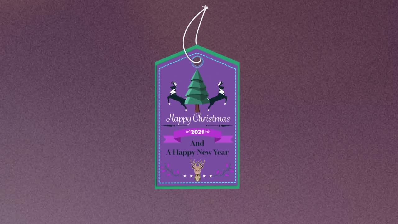 animación de felicitaciones de navidad en etiqueta sobre fondo oscuro