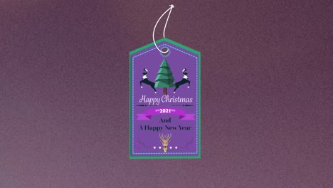animación de felicitaciones de navidad en etiqueta sobre fondo oscuro