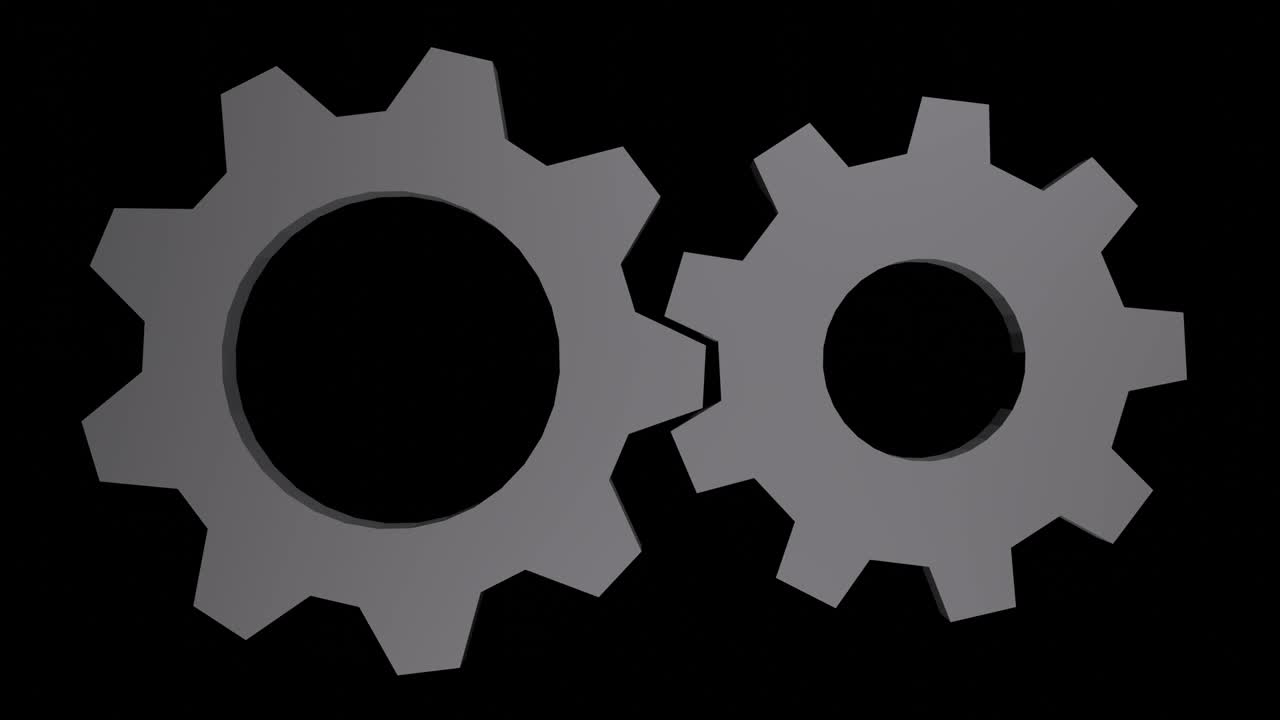 animación de dos engranajes giratorios de metal gris.