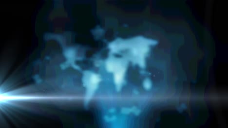 Animation-Einer-Leuchtenden,-Unscharfen-Weltkarte-Auf-Blauem-Hintergrund