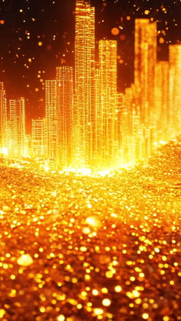 a cityscape with a lot of gold and gold coins scattered around. scene is one of wealth and abundance
