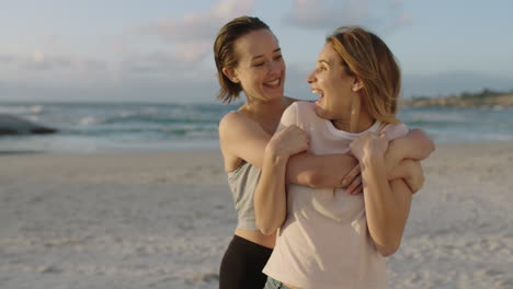 homosexual couple hugging on beach girlfriends embracing outdoors enjoying sunset vacation