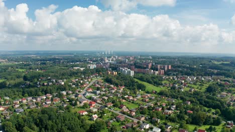 Aerial-drone-shot-of-czech-big-city-Ostrava-with-power-plant-during-summer