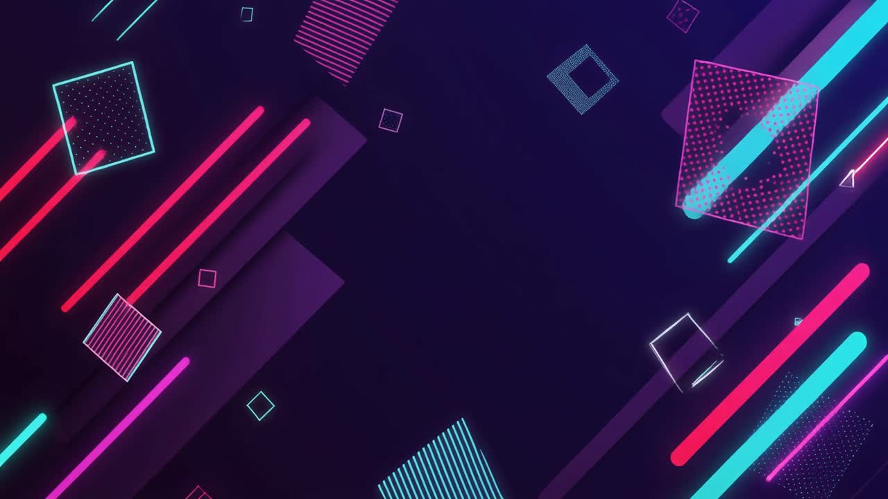 Abstract Neon Geometric Shapes Moving on Dark Background