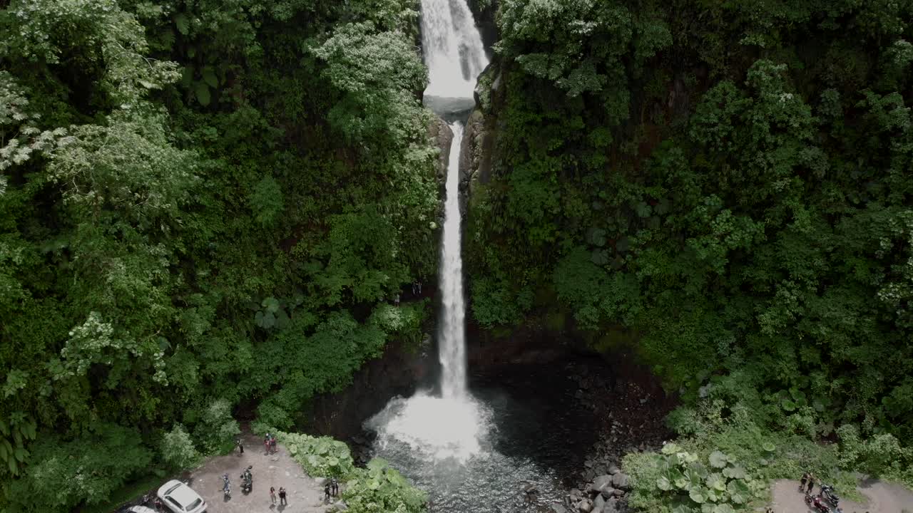 Pristine La Paz Waterfall At A Tropical Rainforest In La Paz Waterfall Gardens Nature Park, Costa Rica.-  aerial shot