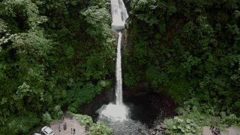 pristine la paz waterfall at a tropical rainforest in la paz waterfall gardens nature park, costa rica.-  aerial shot