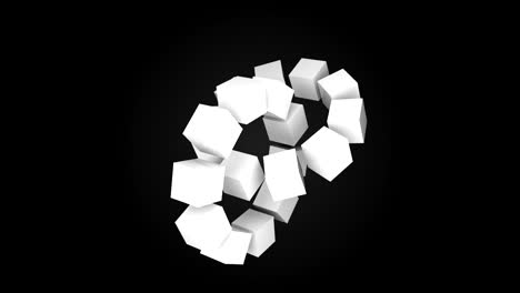 two wheels of cubes in black space, geometric 3d render abstraction, computer generating background